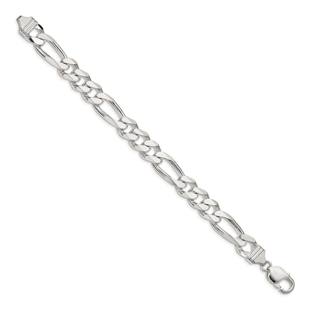 925 White Gold 10.75 mm Figaro Chain Bracelet, Polished