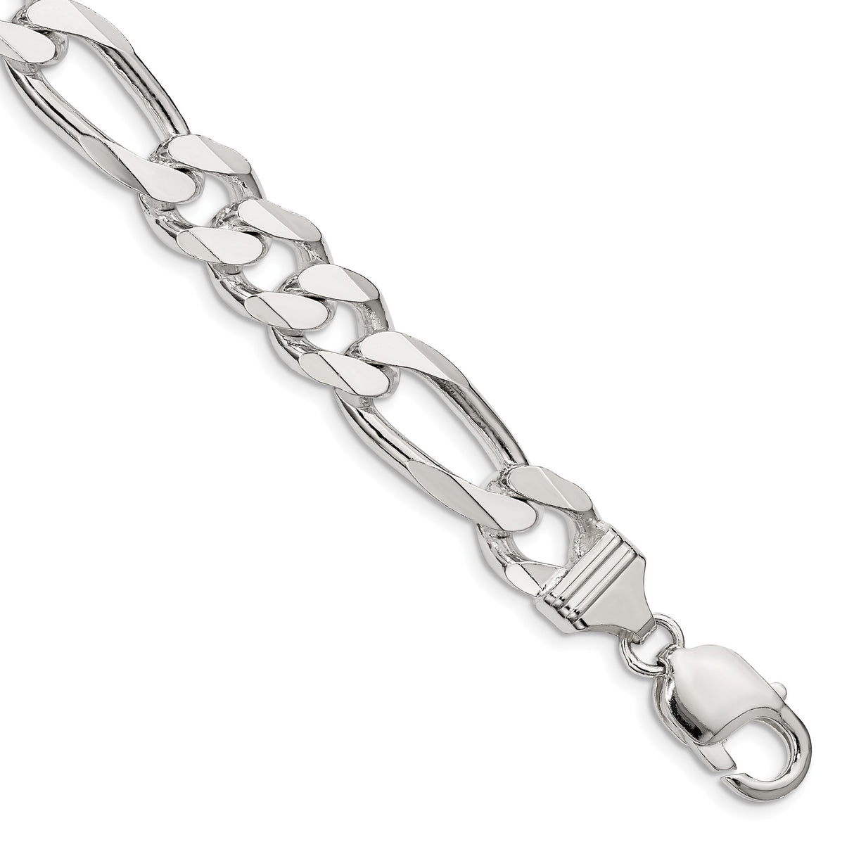 925 White Gold 10.75 mm Figaro Chain Bracelet, Polished shown for scale