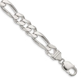 925 White Gold 10.75 mm Figaro Chain Bracelet, Polished shown for scale