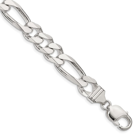 925 White Gold 10.75 mm Figaro Chain Bracelet, Polished shown for scale