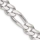 925 White Gold 10.75 mm Figaro Chain Necklace, Polished detail view