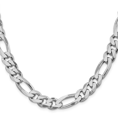 925 White Gold 10.75 mm Figaro Chain Necklace, Polished
