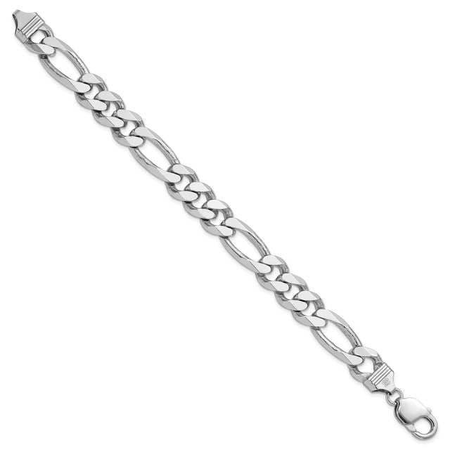 925 White Gold 10.75 mm Figaro Chain Anklet, Polished