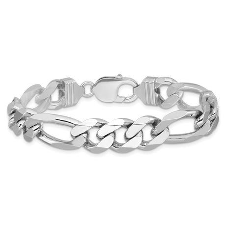 925 White Gold 10.75 mm Figaro Chain Anklet, Polished alternate angle