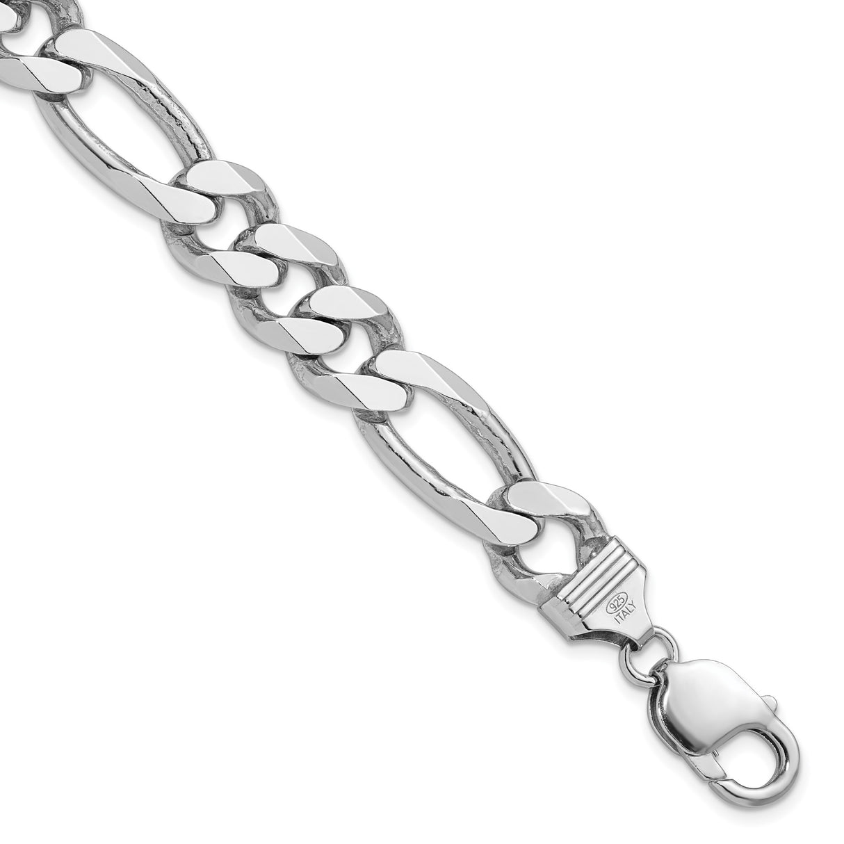 925 White Gold 10.75 mm Figaro Chain Anklet, Polished shown for scale