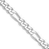 925 White Gold 10.75 mm Figaro Chain Necklace, Polished detail view