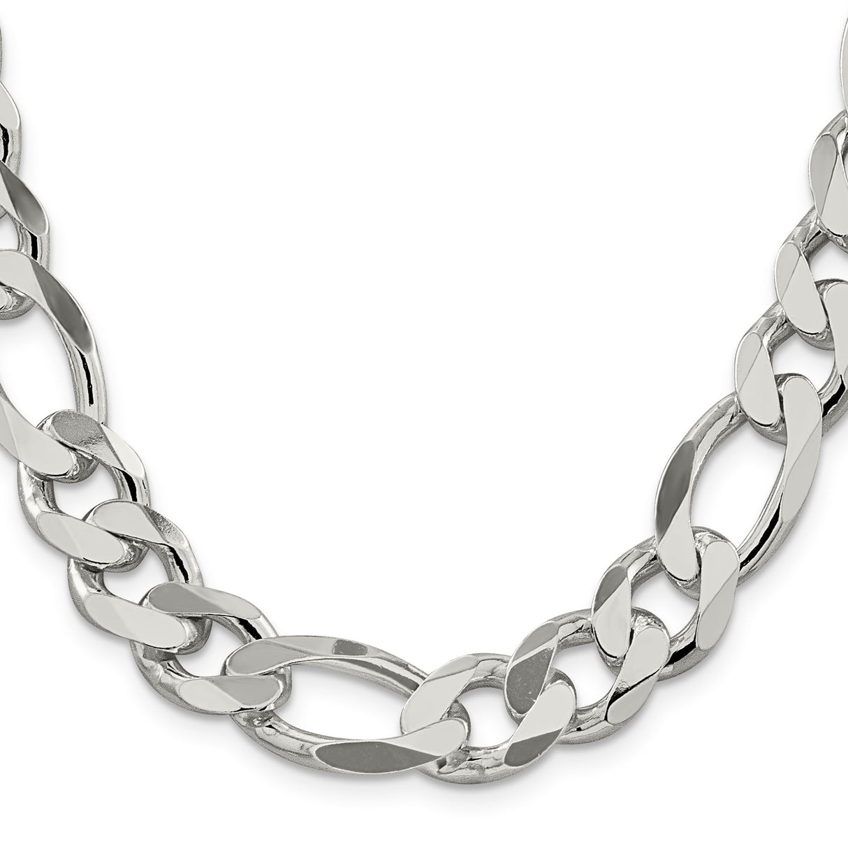 925 White Gold 13.5 mm Figaro Chain Necklace, Polished