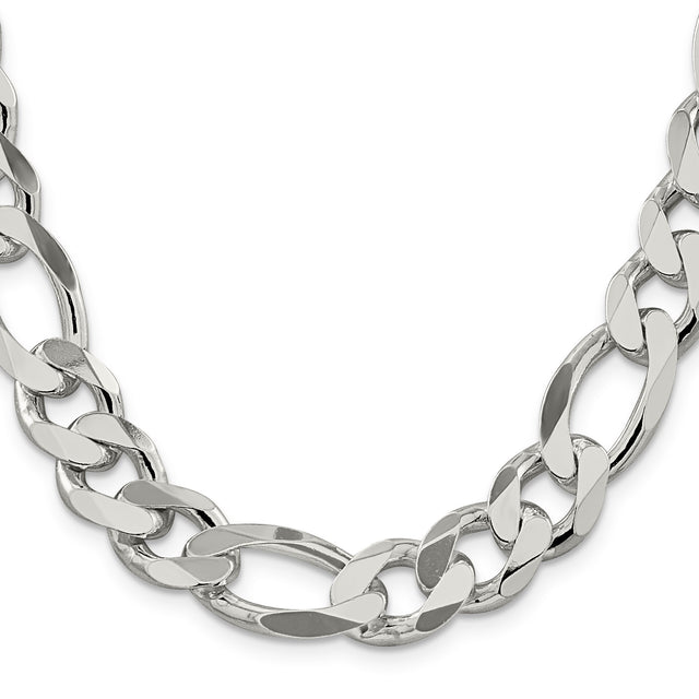 925 White Gold 13.5 mm Figaro Chain Necklace, Polished