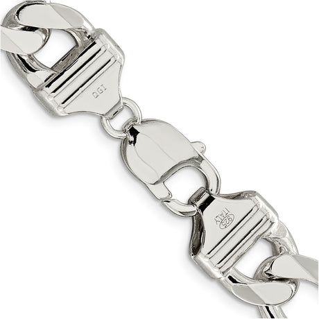 925 White Gold 13.5 mm Figaro Chain Necklace, Polished alternate angle