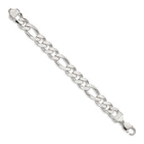 925 White Gold 13.5 mm Figaro Chain Anklet, Polished