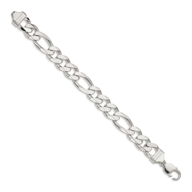 925 White Gold 13.5 mm Figaro Chain Anklet, Polished
