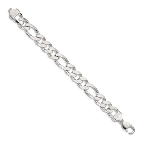 925 White Gold 13.5 mm Figaro Chain Bracelet, Polished