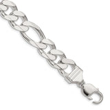 925 White Gold 13.5 mm Figaro Chain Anklet, Polished shown for scale