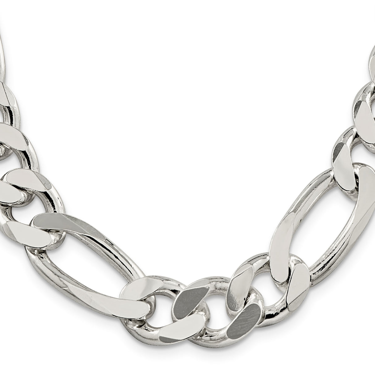 925 White Gold 15 mm Figaro Chain Necklace, Polished