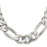 925 White Gold 15 mm Figaro Chain Necklace, Polished