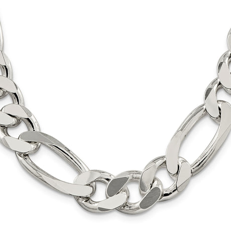 925 White Gold 15 mm Figaro Chain Necklace, Polished