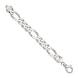 925 White Gold 15 mm Figaro Chain Bracelet, Polished