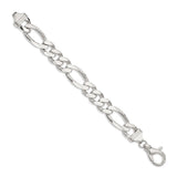 925 White Gold 15 mm Figaro Chain Bracelet, Polished