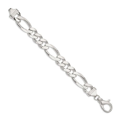 925 White Gold 15 mm Figaro Chain Bracelet, Polished