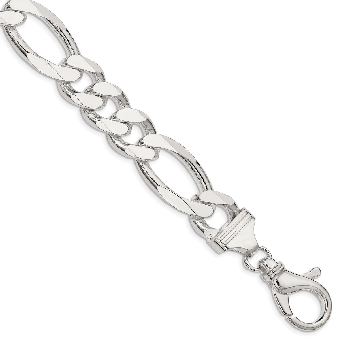 925 White Gold 15 mm Figaro Chain Anklet, Polished shown for scale