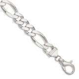 925 White Gold 15 mm Figaro Chain Anklet, Polished shown for scale