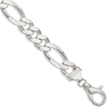 925 White Gold 15 mm Figaro Chain Anklet, Polished shown for scale