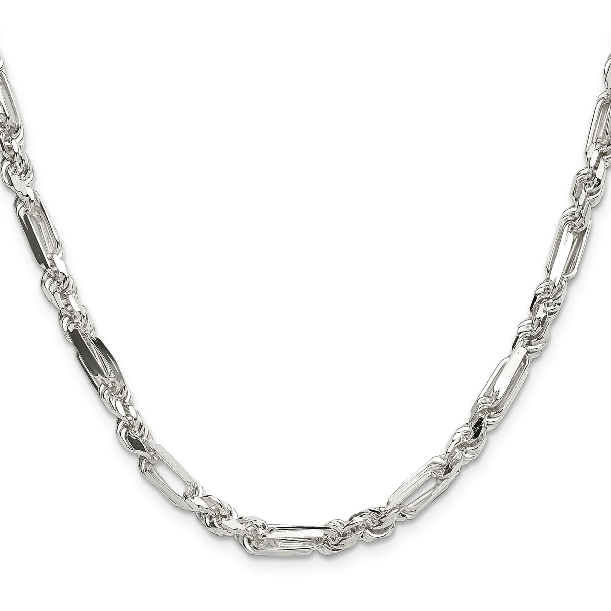 925 White Gold 4.75 mm Figaro Chain Necklace, Polished