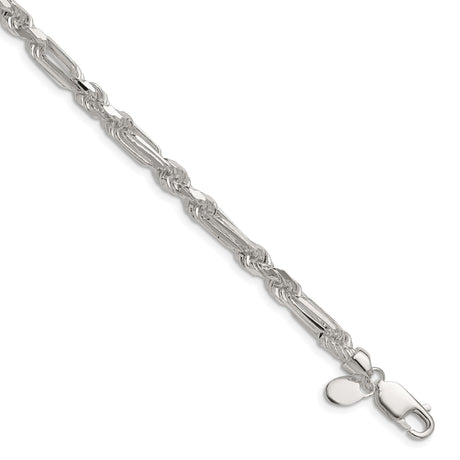 925 White Gold 4.75 mm Figaro Chain Bracelet, Polished shown for scale