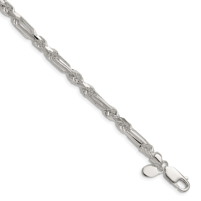 925 White Gold 4.75 mm Figaro Chain Bracelet, Polished shown for scale
