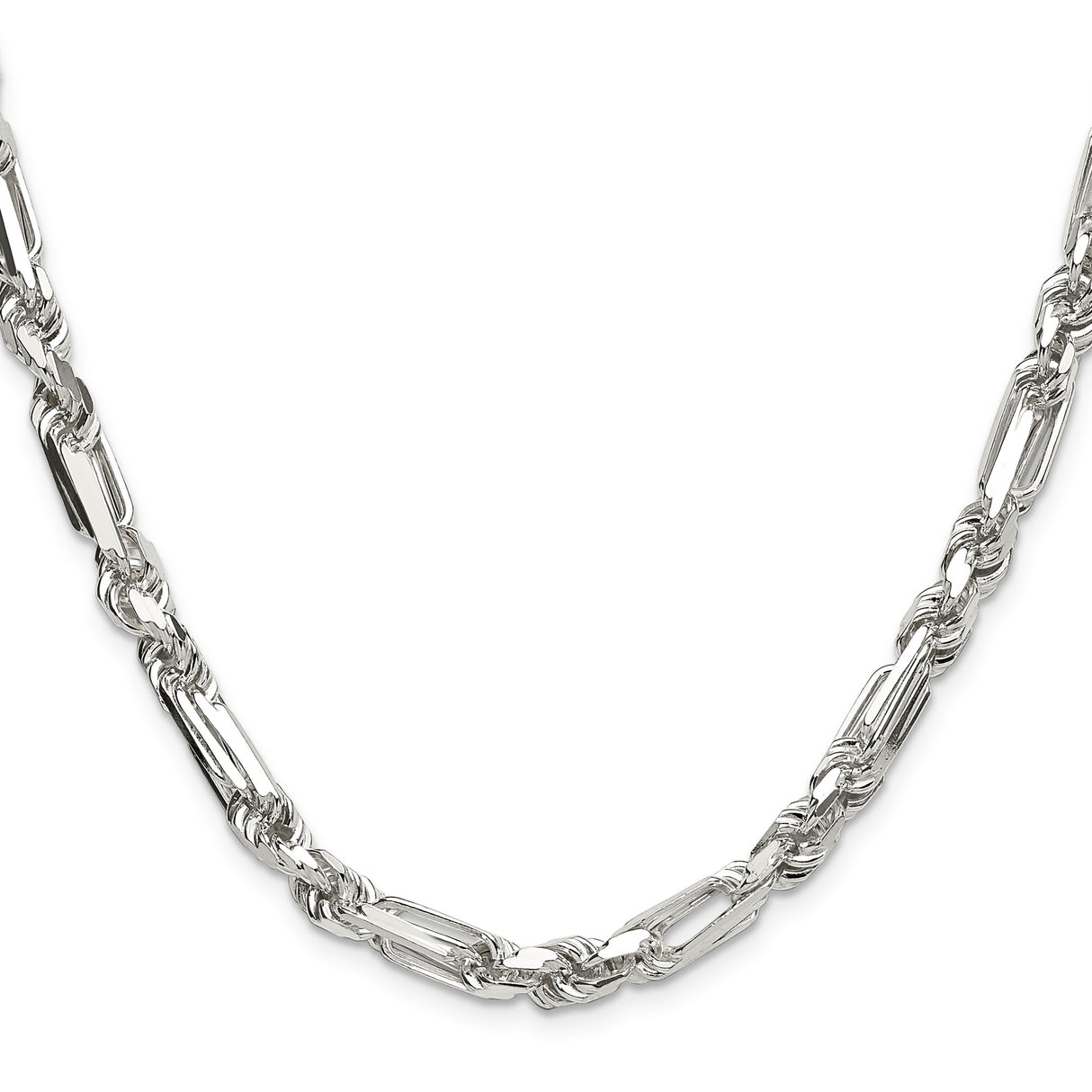925 White Gold 6 mm Figaro Chain Necklace, Polished