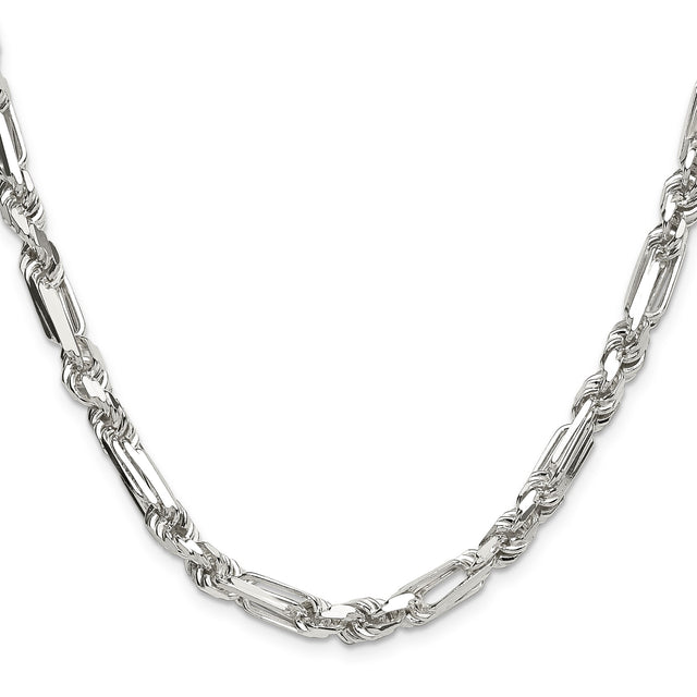 925 White Gold 6 mm Figaro Chain Necklace, Polished