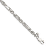 925 White Gold 6 mm Figaro Chain Anklet, Polished shown for scale