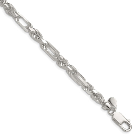 925 White Gold 6 mm Figaro Chain Anklet, Polished shown for scale