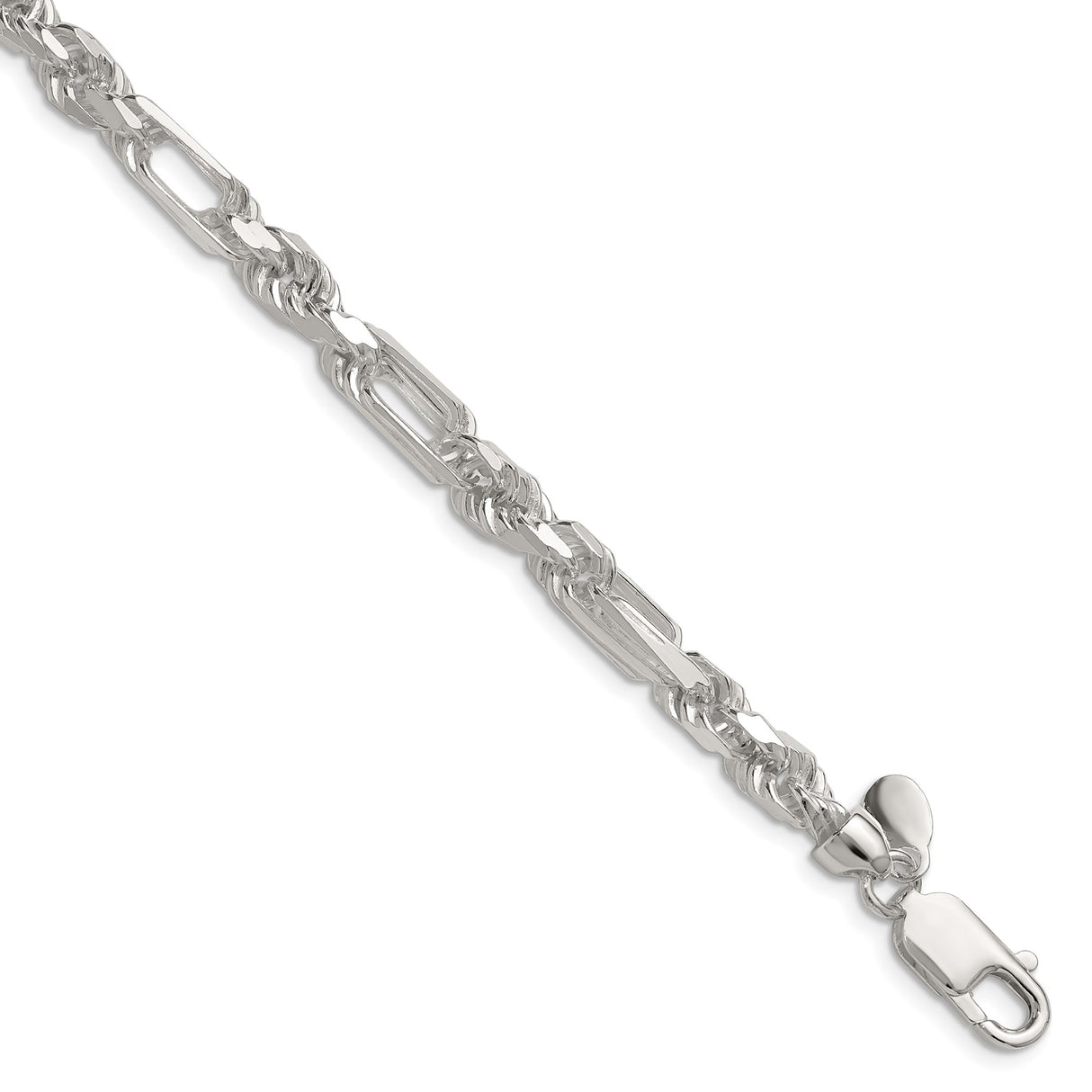 925 White Gold 6 mm Figaro Chain Bracelet, Polished shown for scale