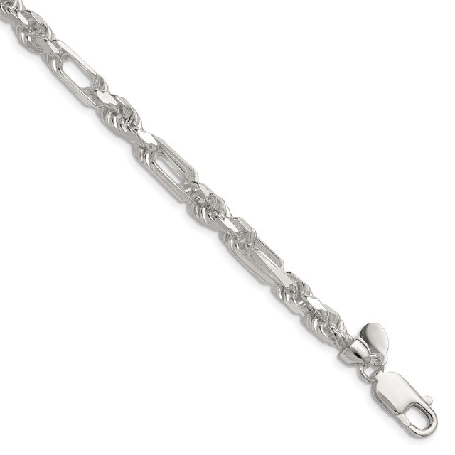 925 White Gold 6 mm Figaro Chain Bracelet, Polished shown for scale