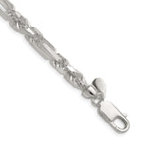 925 White Gold 6 mm Figaro Chain Necklace, Polished detail view