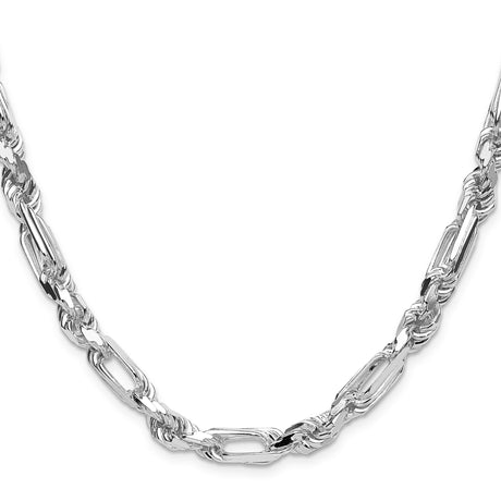 925 White Gold 7 mm Figaro Chain Necklace, Polished