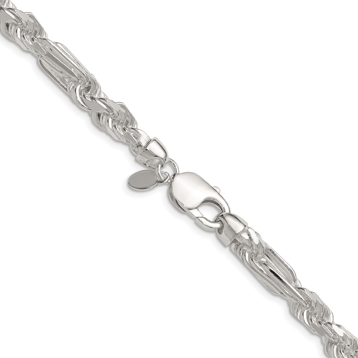 925 White Gold 7 mm Figaro Chain Necklace, Polished alternate angle