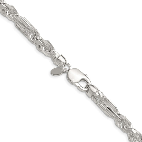 925 White Gold 7 mm Figaro Chain Necklace, Polished alternate angle