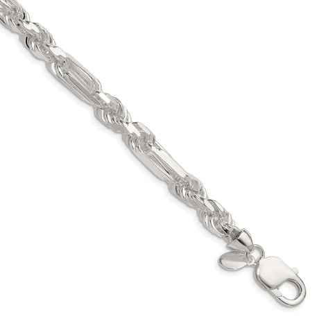 925 White Gold 7 mm Figaro Chain Anklet, Polished shown for scale