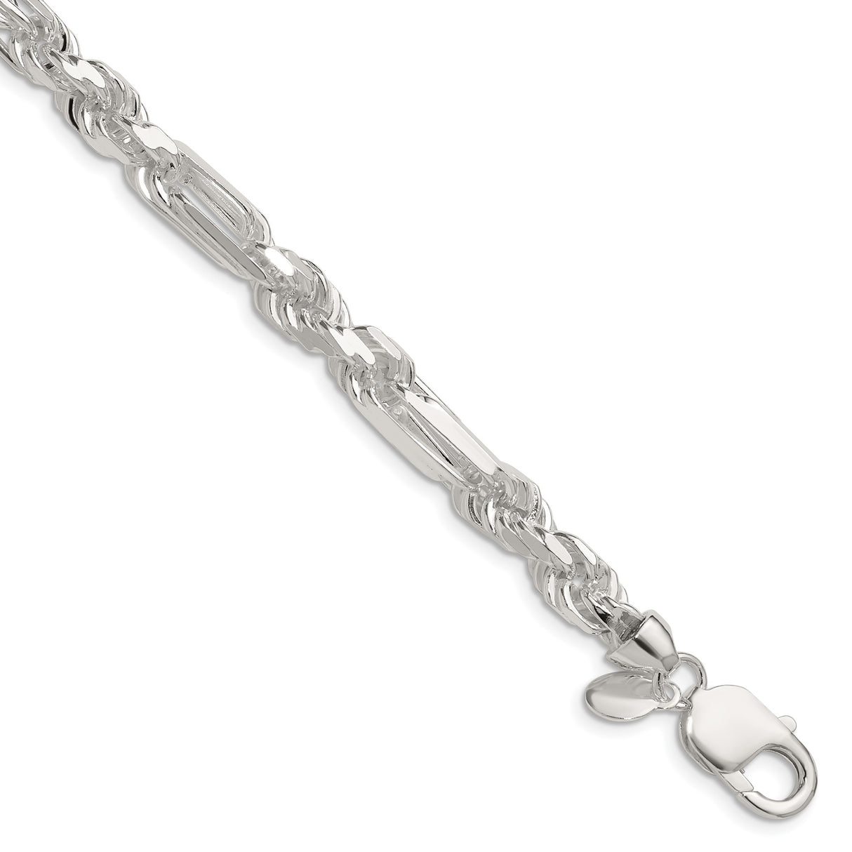 925 White Gold 7 mm Figaro Chain Bracelet, Polished shown for scale