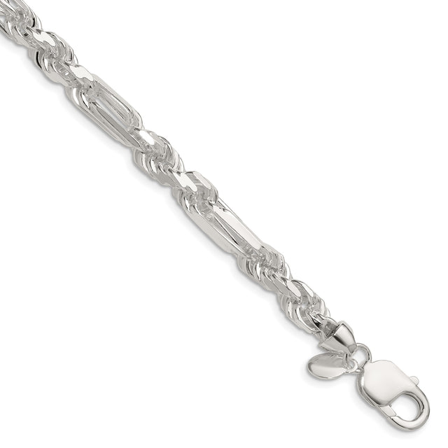 925 White Gold 7 mm Figaro Chain Bracelet, Polished shown for scale