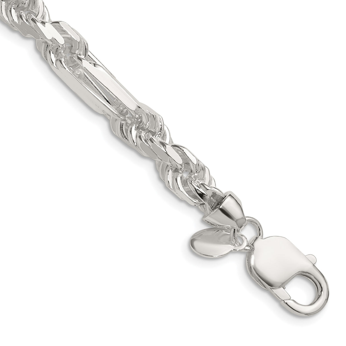 925 White Gold 7 mm Figaro Chain Necklace, Polished detail view