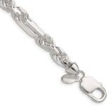 925 White Gold 7 mm Figaro Chain Necklace, Polished detail view
