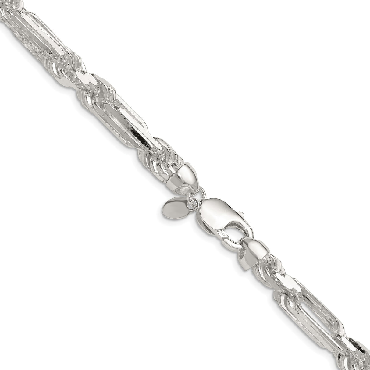 925 White Gold 8 mm Figaro Chain Necklace, Polished alternate angle