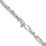 925 White Gold 8 mm Figaro Chain Necklace, Polished alternate angle