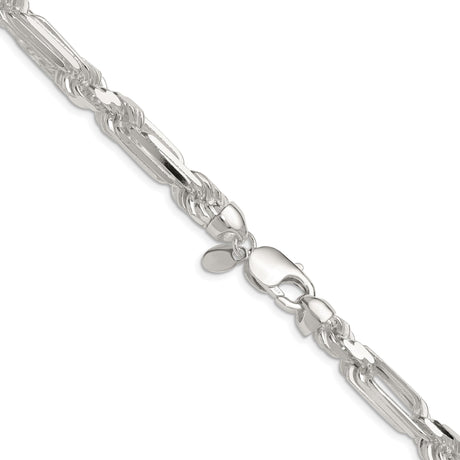 925 White Gold 8 mm Figaro Chain Necklace, Polished alternate angle