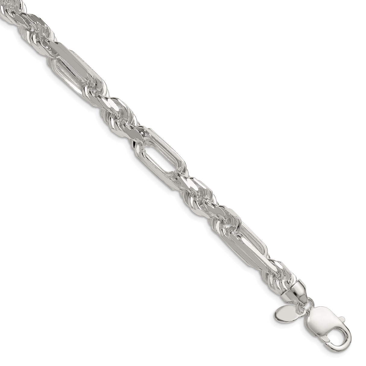 925 White Gold 8 mm Figaro Chain Anklet, Polished shown for scale