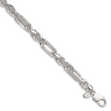 925 White Gold 8 mm Figaro Chain Bracelet, Polished shown for scale