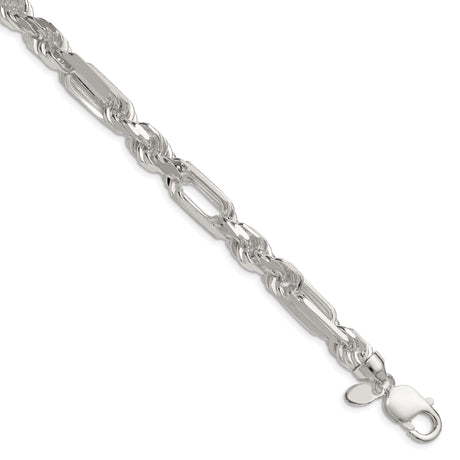 925 White Gold 8 mm Figaro Chain Bracelet, Polished shown for scale